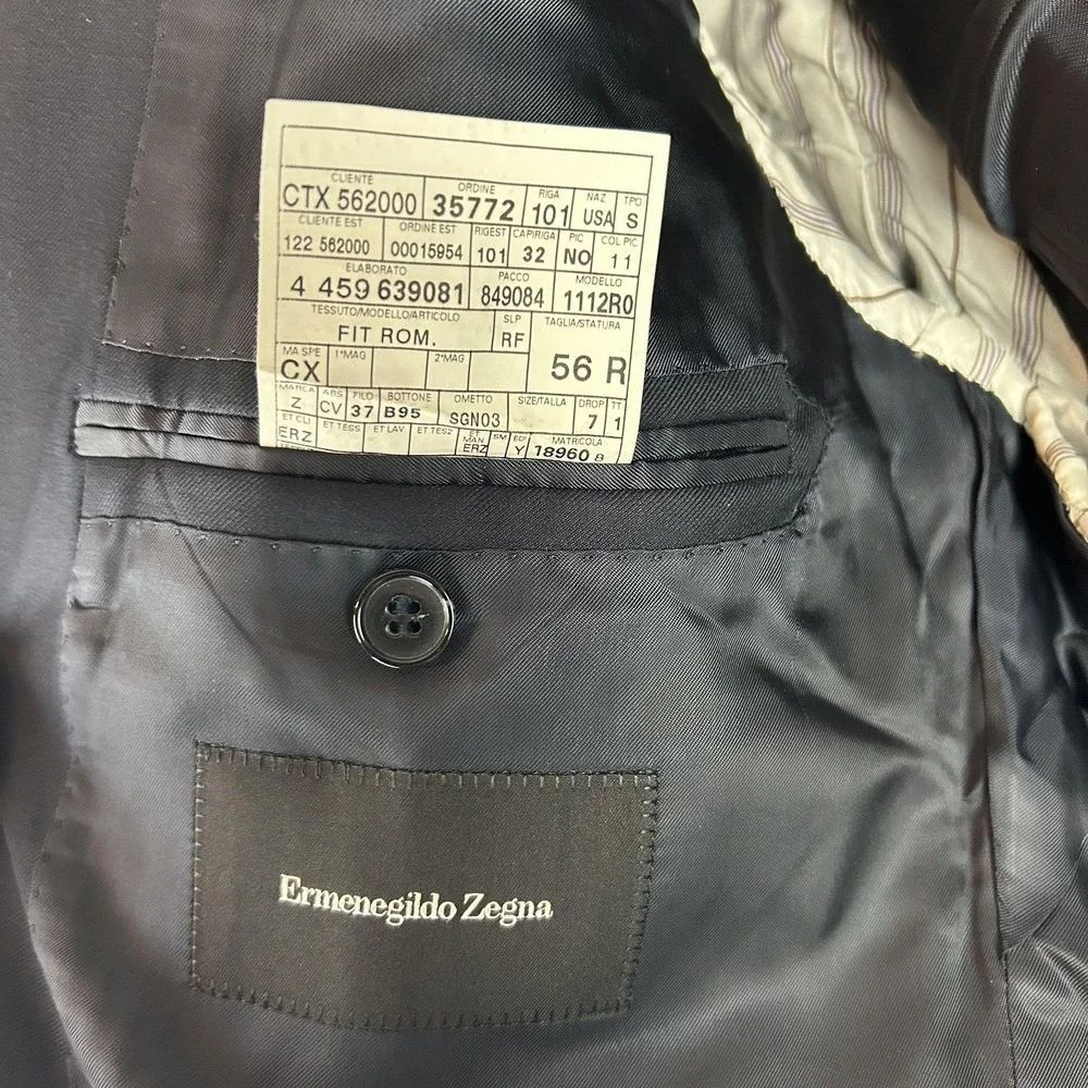 Ermenegildo Zegna Suit Jacket Mens 46 Blue‎ Solid Two Button Made In Switzerland